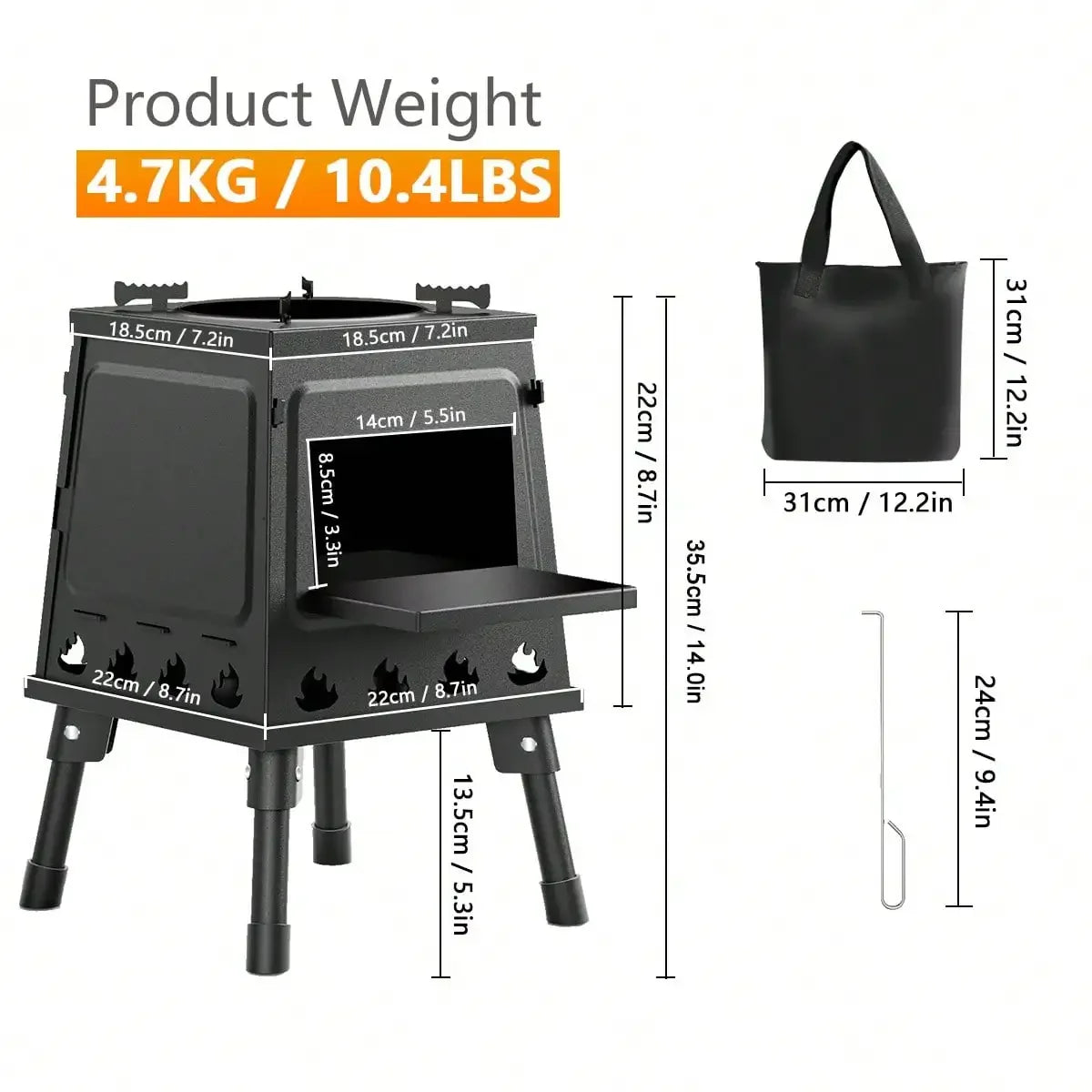 Wood Burning Camp Stove Portable Cast Iron Wood Stove For Outdoor Hiking Picnic BBQ Travel Black