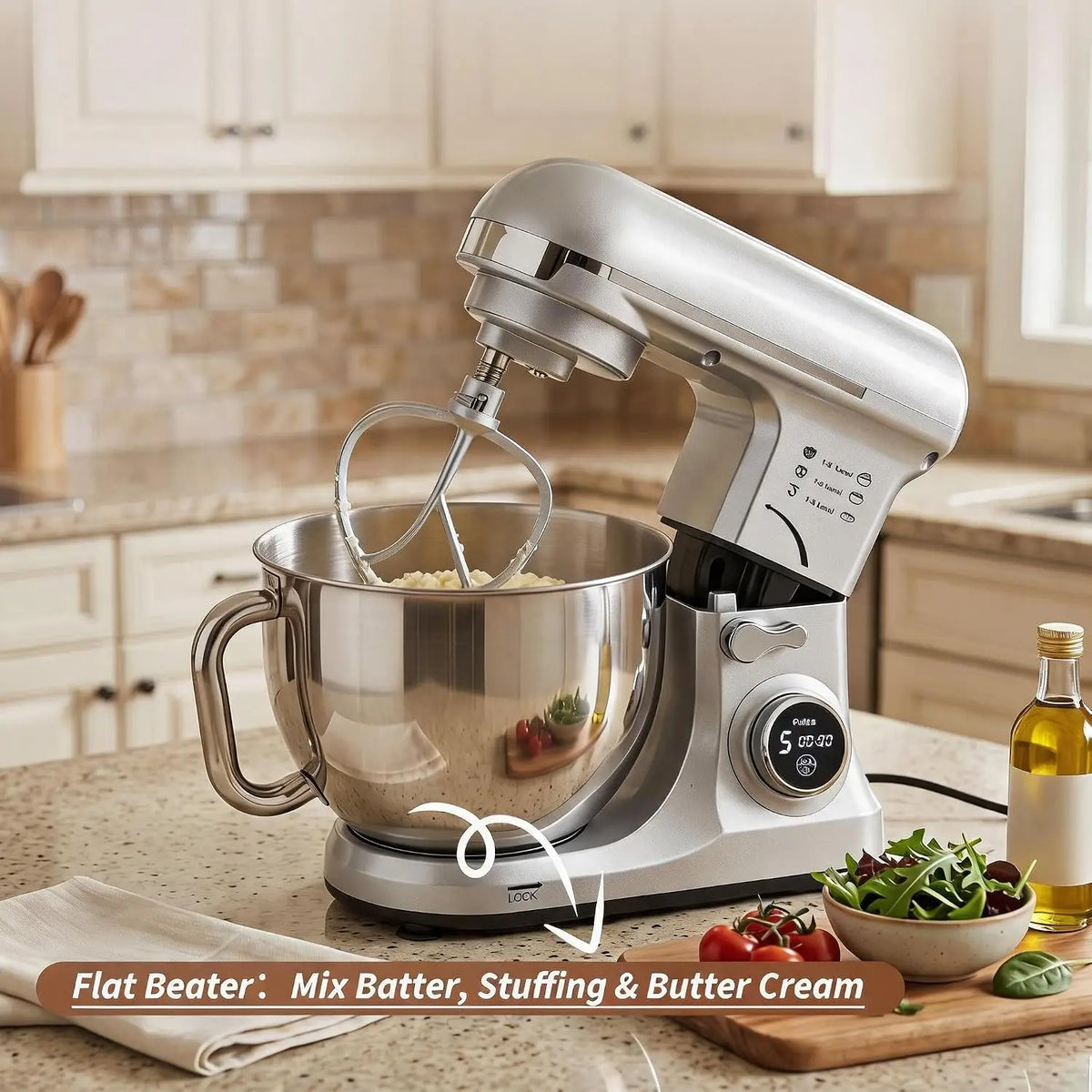 Tacleekii 5.3 QT Tilt-Head Stand Mixer 8-Speed Electric Kitchen Mixer with 500W Motor Stainless Steel Bowl Dough Hook Stainless Whisk Beater & Splash Guard for Bread, Cake, Cookies & Whipping