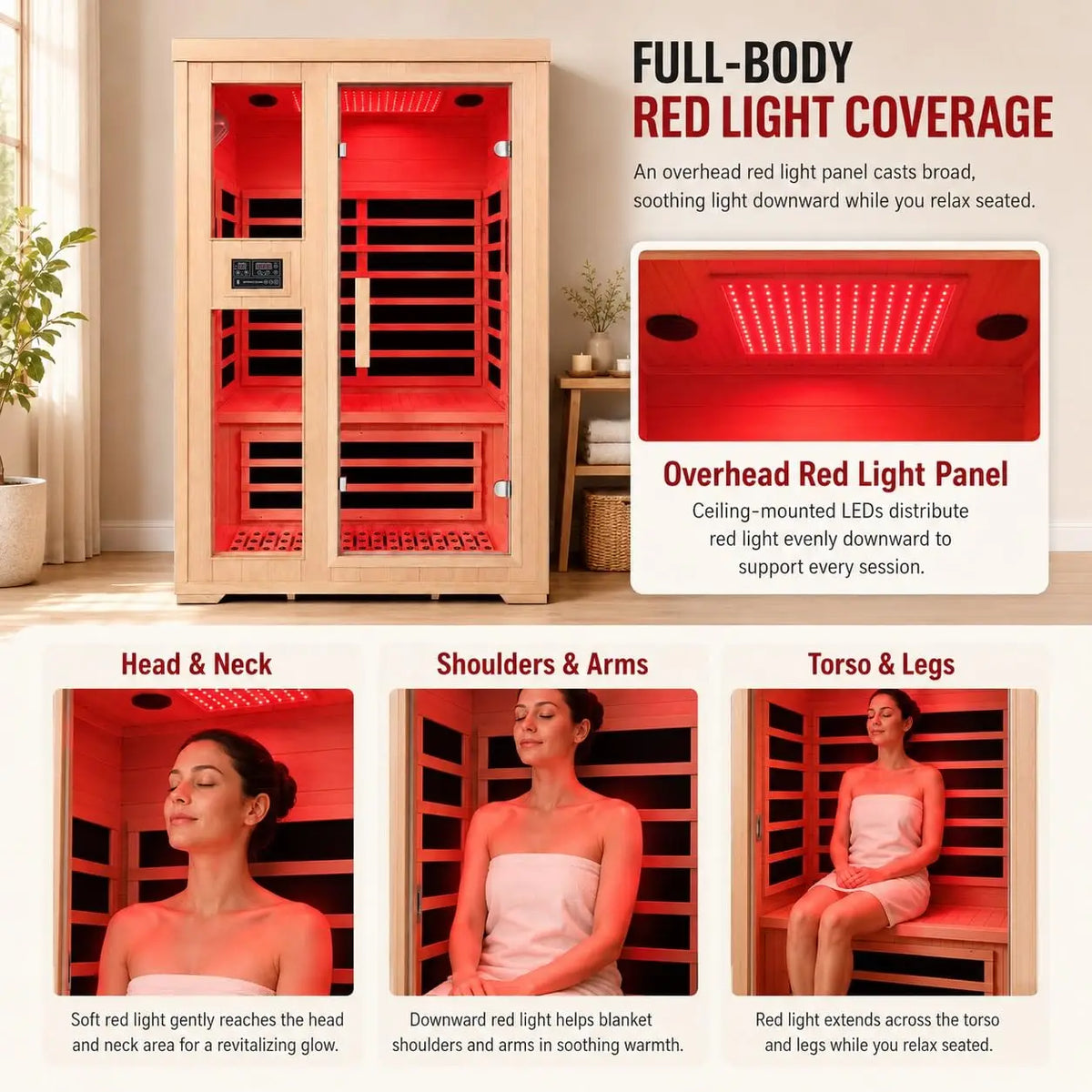 2 Person Indoor Home Infrared Sauna Room for Home Gym, Canadian Hemlock Wood, 616 * 220mm Red Light Beauty System, Fast, Custom