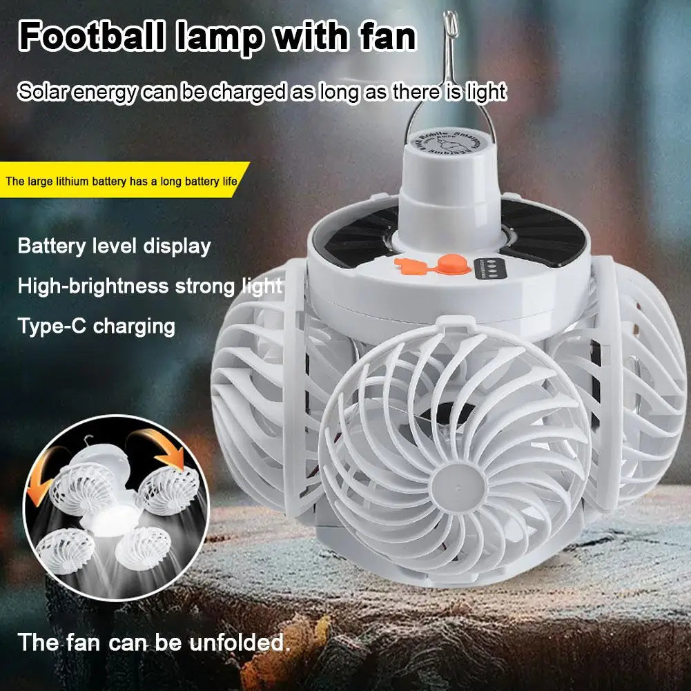 Portable Foldable Ceiling Fan Light LED Solar Bulb Lamp With 4 Mini Fan For Outdoor Camping Cooling Fan Night Light