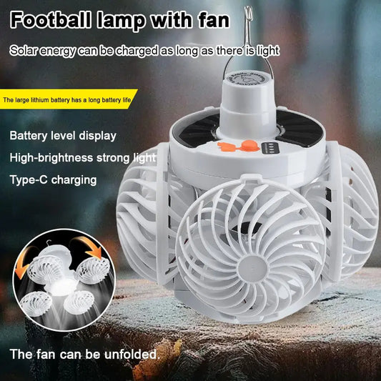 Portable Foldable Ceiling Fan Light LED Solar Bulb Lamp With 4 Mini Fan For Outdoor Camping Cooling Fan Night Light