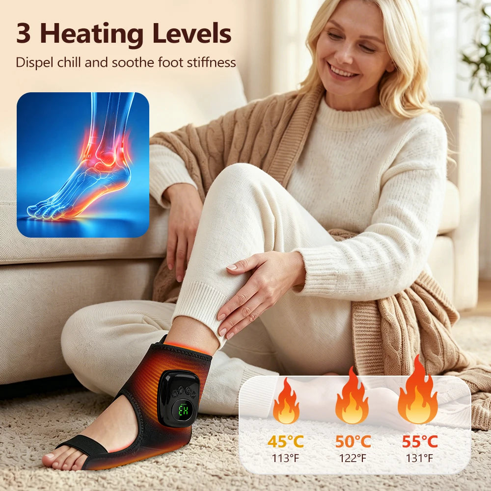 Rechargeable Air Compression Ankle Massager with Heat 3 Modes 4 Levels Heated Foot Wrap Pneumatic Ankle Foot Muscle Relaxe
